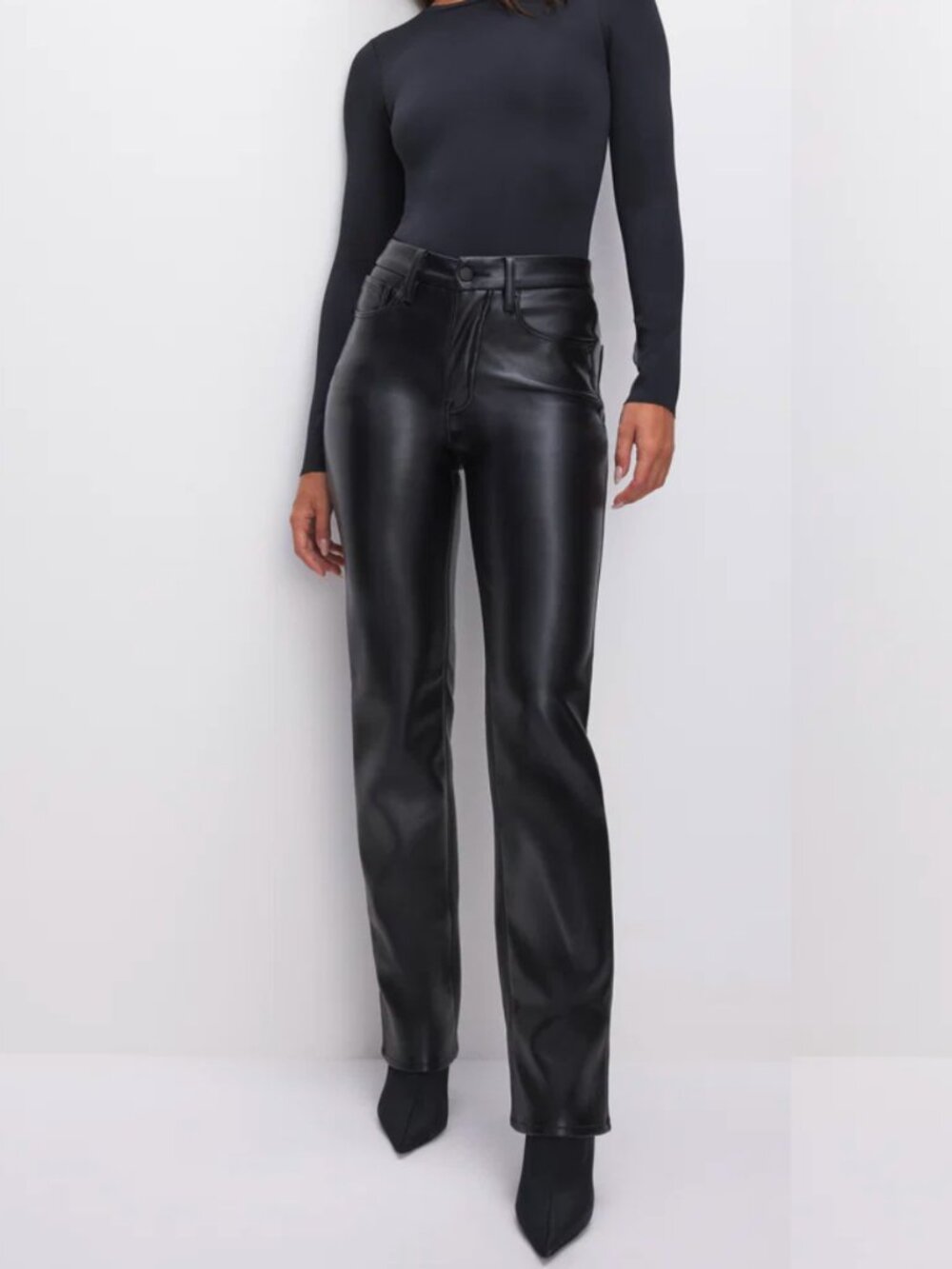 NWT Good American Good Icon Faux Leather Pants 8 Black